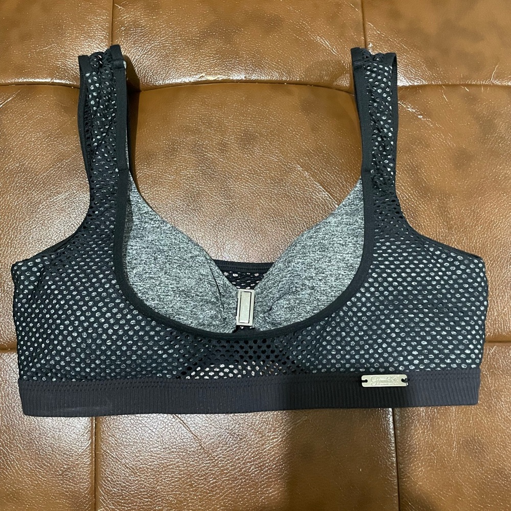 Bombshell Sportswear Black and Gray Mesh Sports Bra